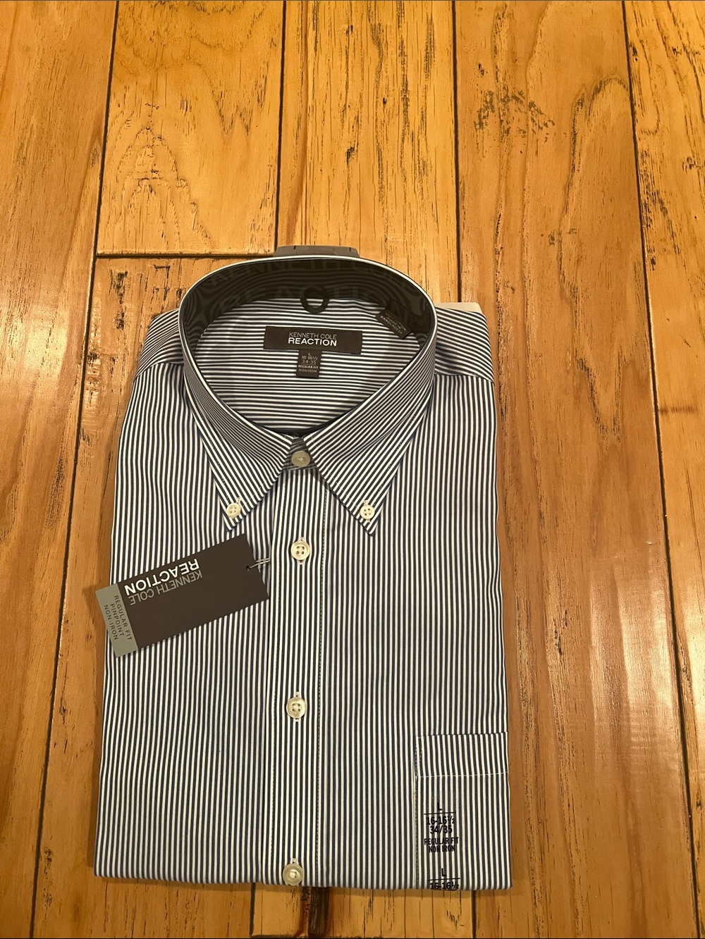 Kenneth Cole Reaction Men's Navy and White Stripe Dress Shirt